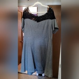 Torrid Gray and Black dot skater dress with lace top. Size 4